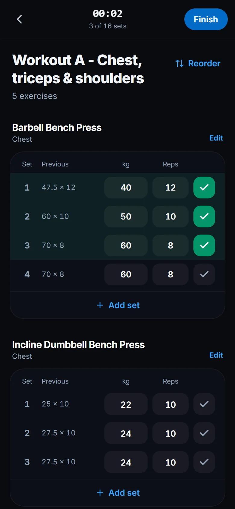 Log every set with one tap