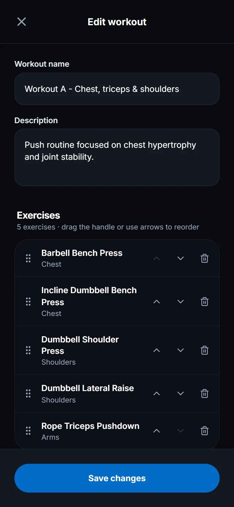 Edit a workout