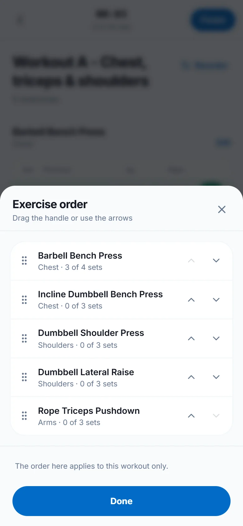 Change the exercise order
