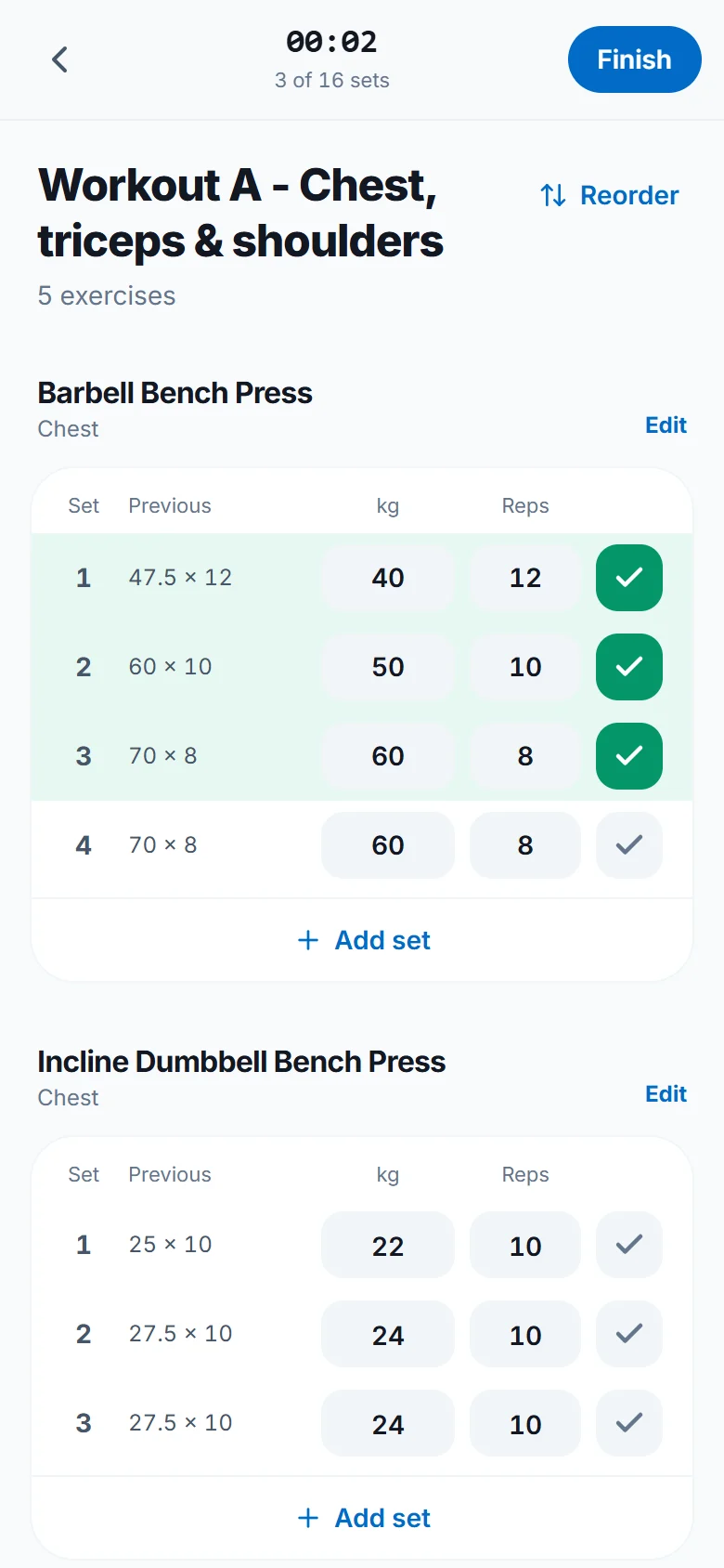 Log every set with one tap
