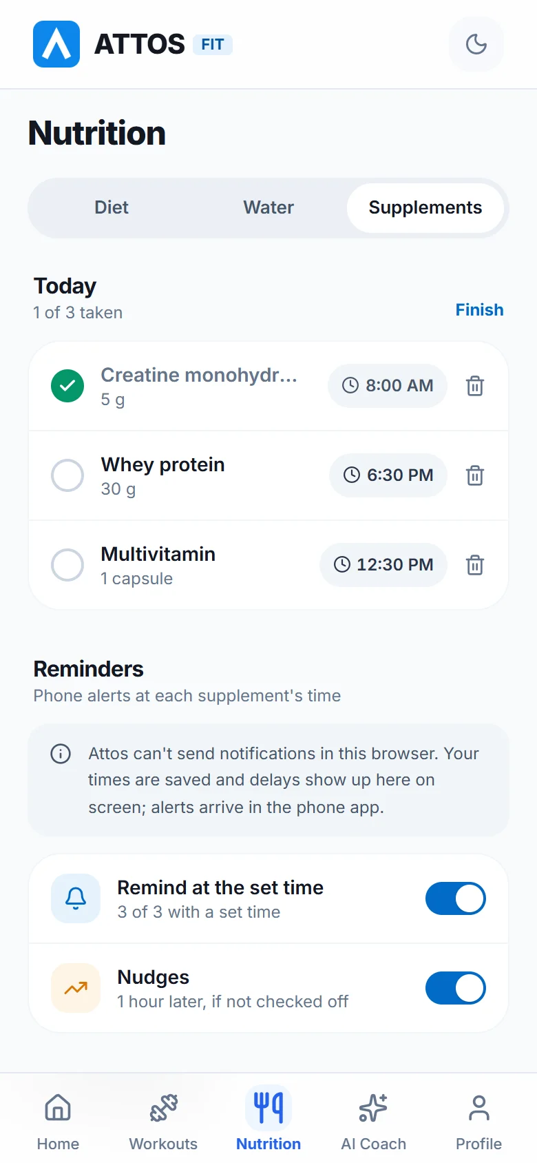 Supplement reminders and editing the list