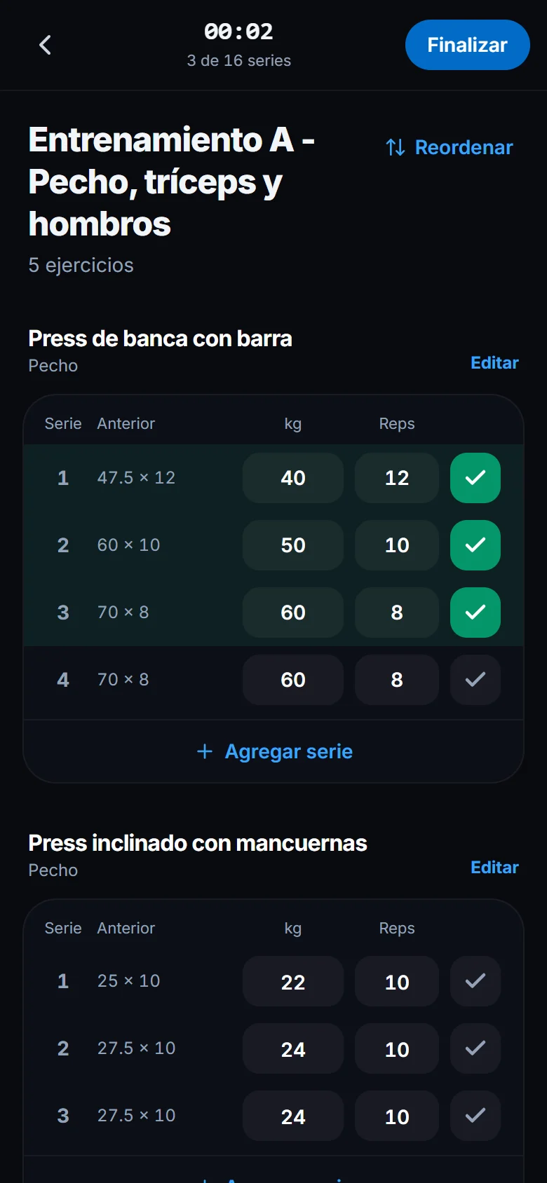 Registra cada serie con un toque