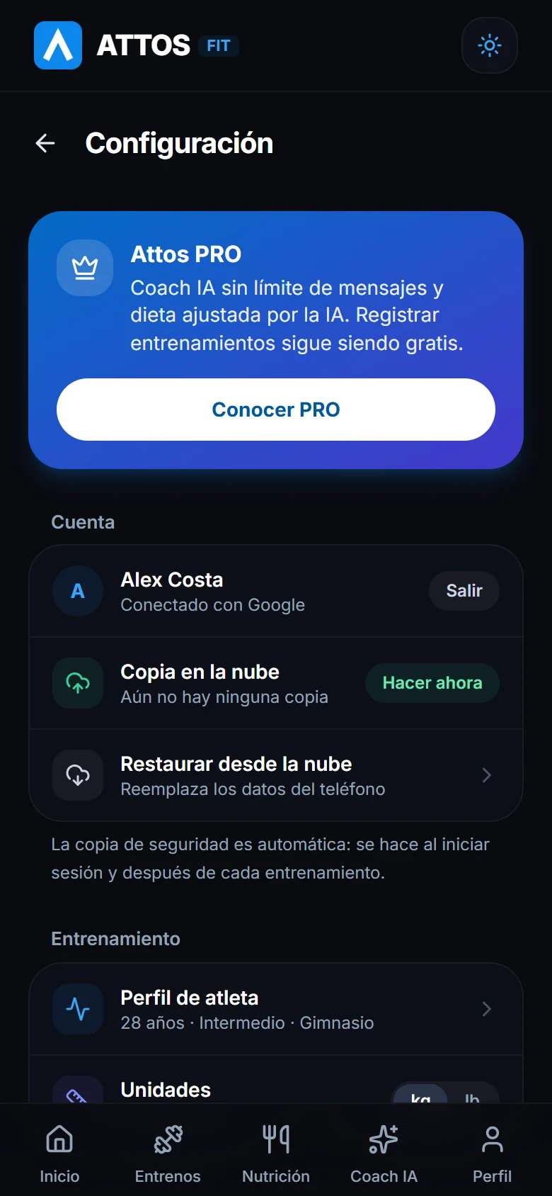 Cuenta y copia en la nube