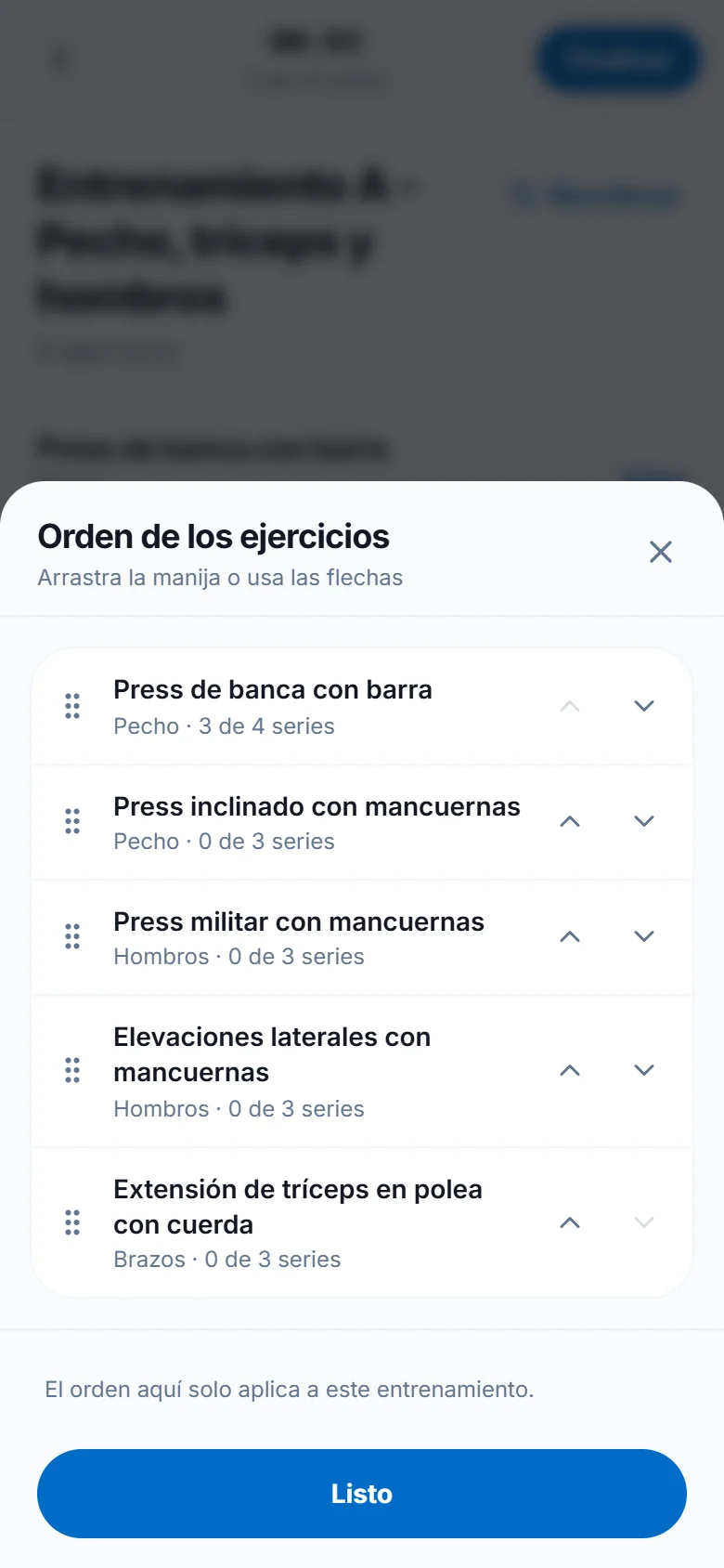Cambia el orden de los ejercicios