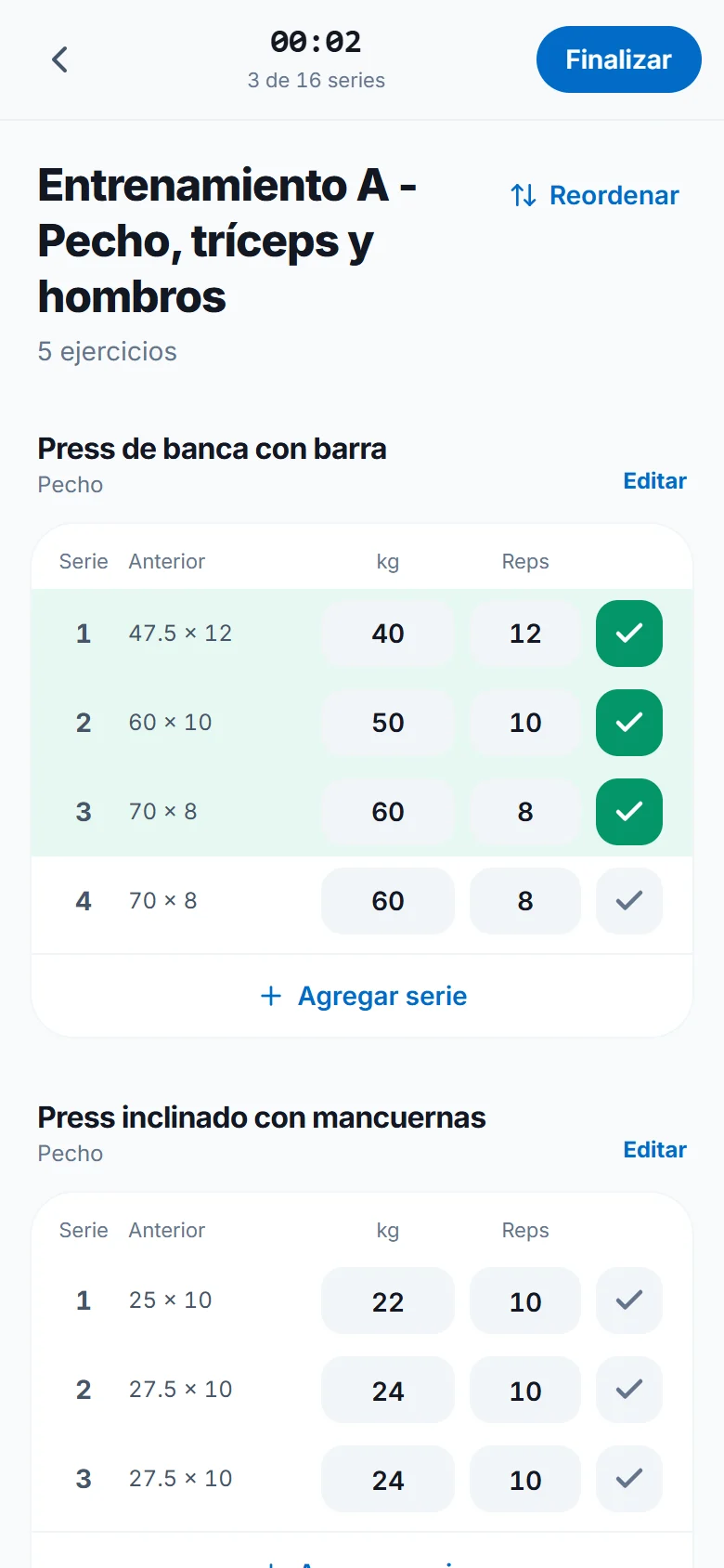 Registra cada serie con un toque