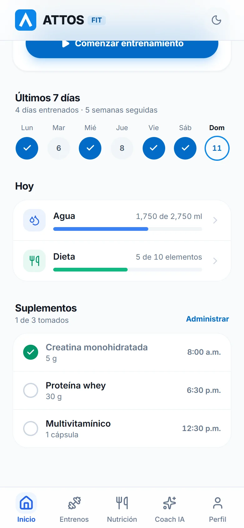 Sigue el agua, la dieta y los suplementos del día