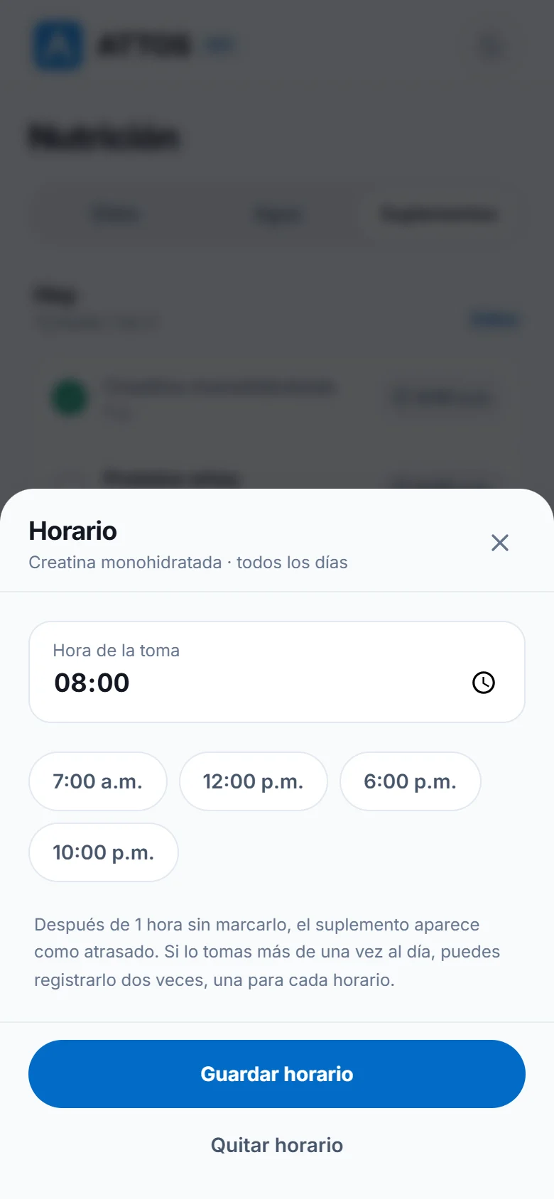 Agrega suplementos y sus horas (2)