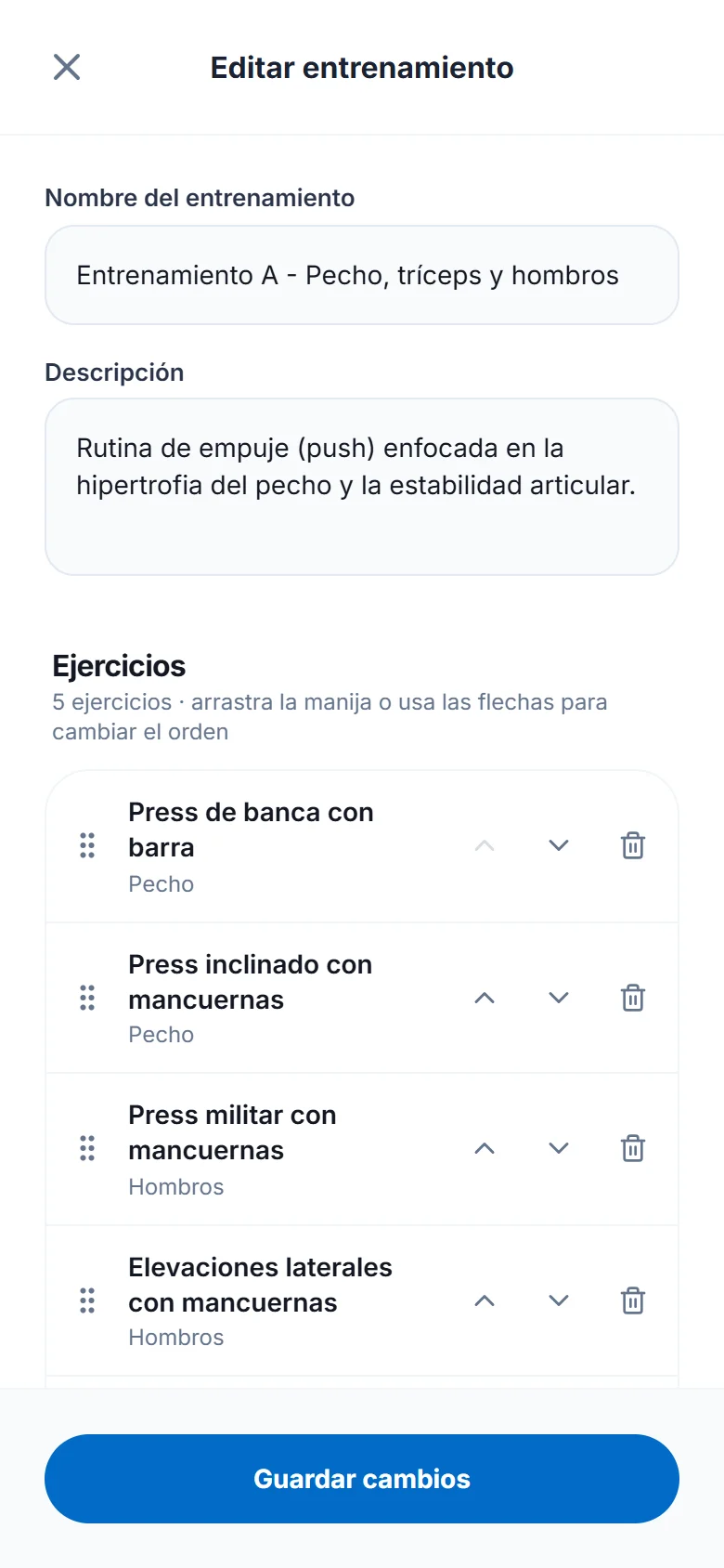 Edita un entrenamiento
