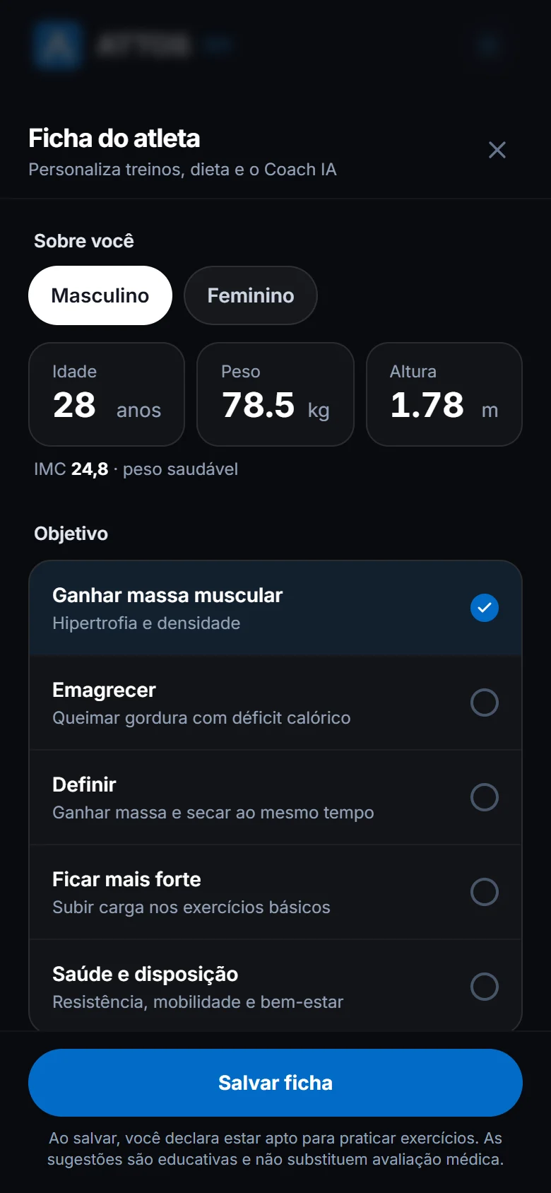 Atualize a ficha do atleta