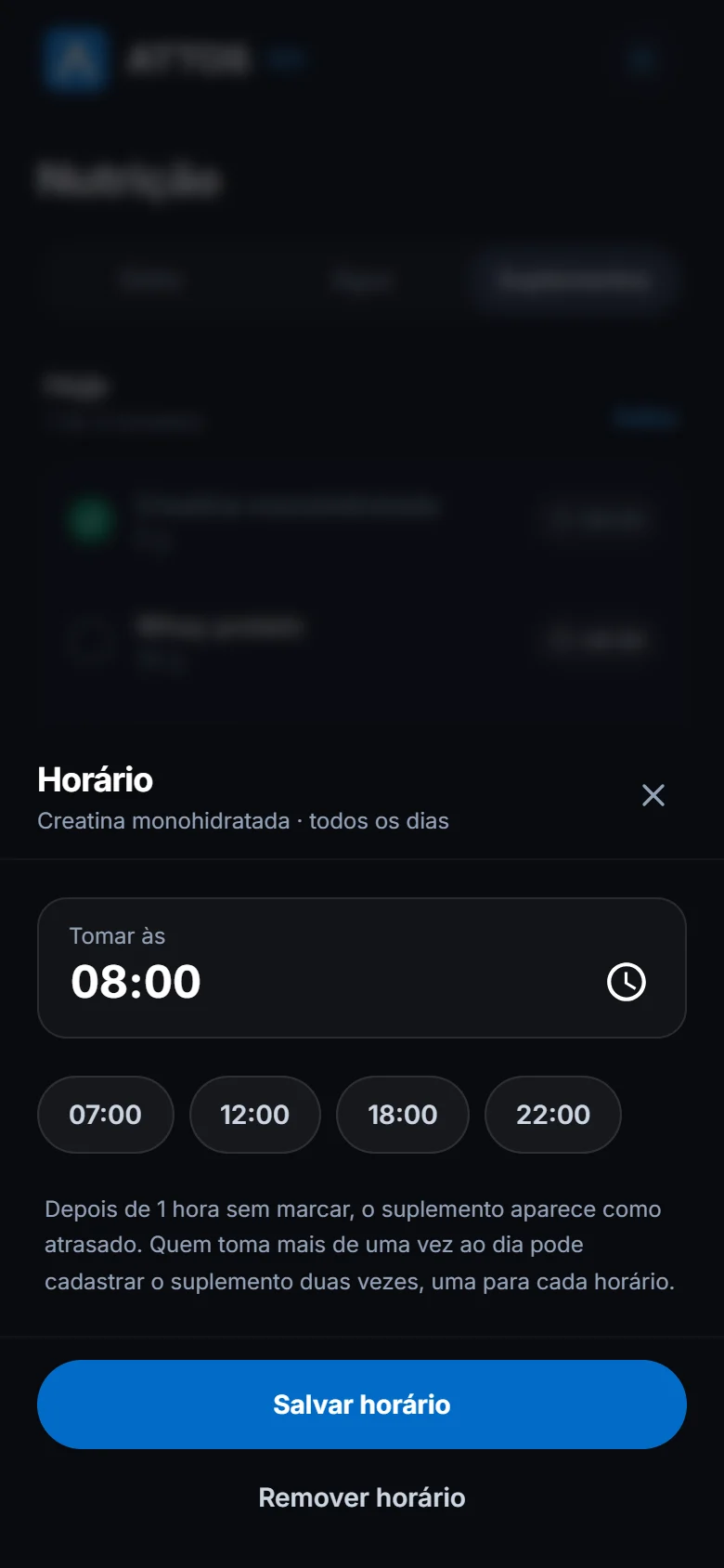 Cadastre suplementos e horários (2)