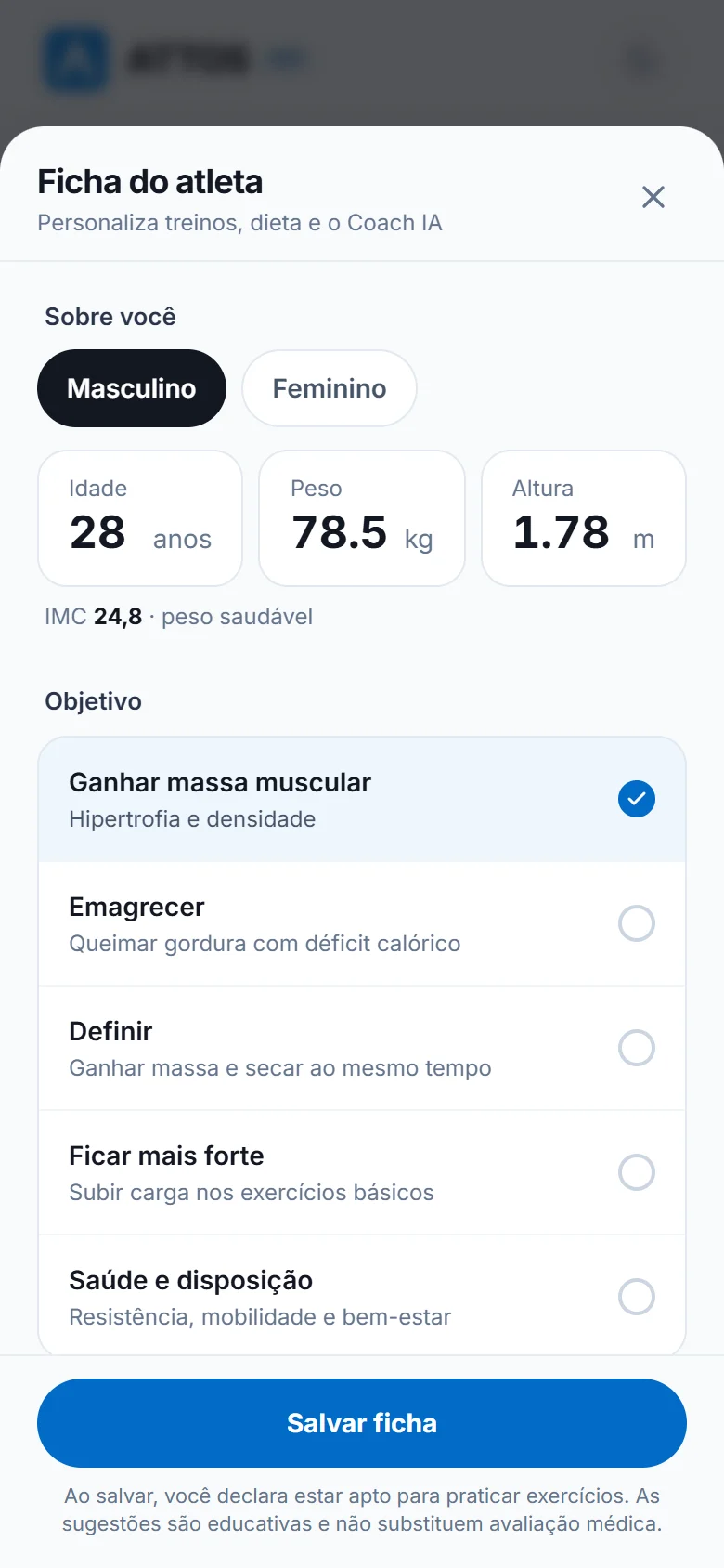 Atualize a ficha do atleta